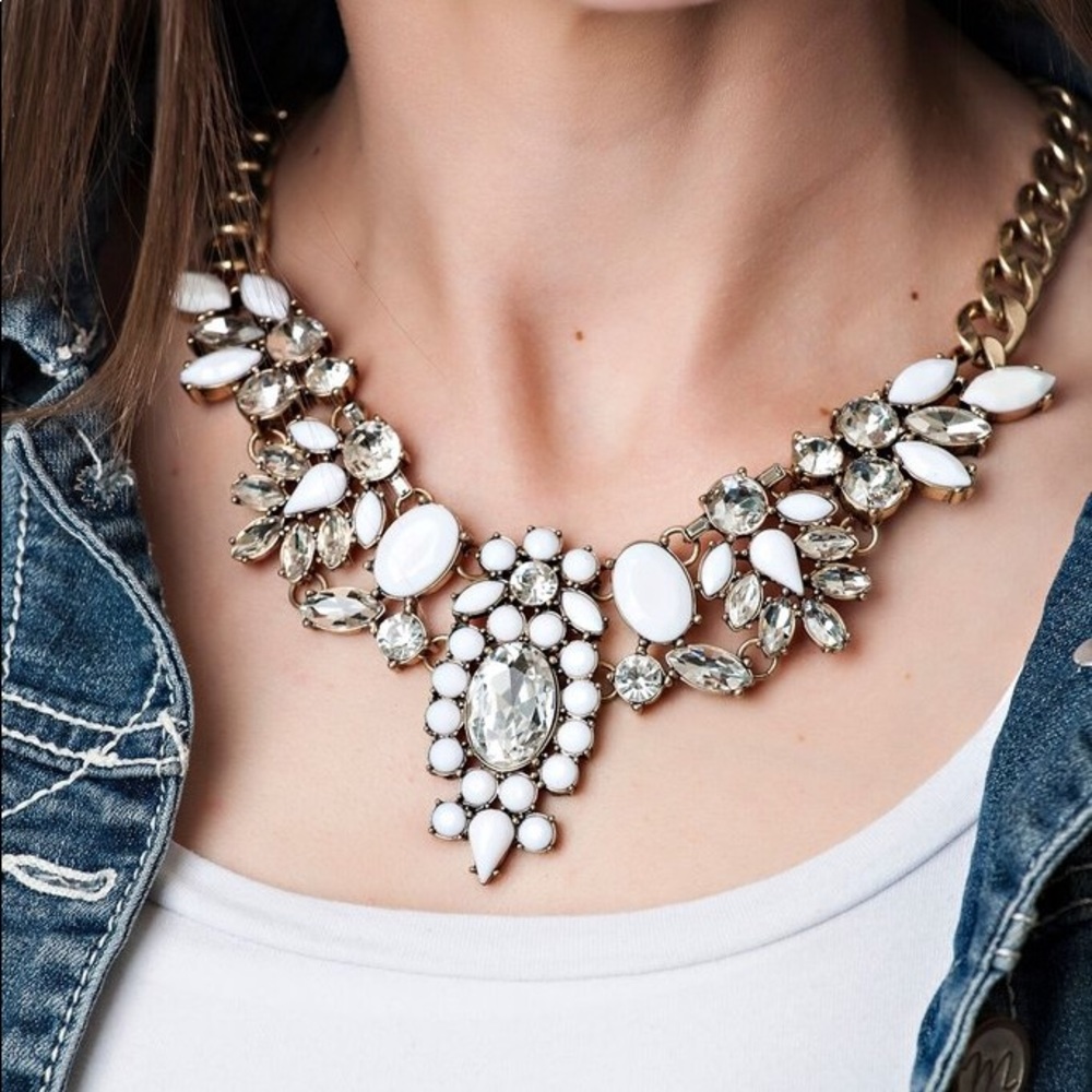 Crystal and White Ornate Statement Necklace